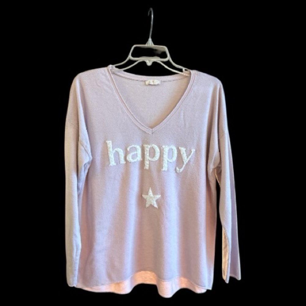 Women's V-Neck 'Happy' Sweater - Light Pink